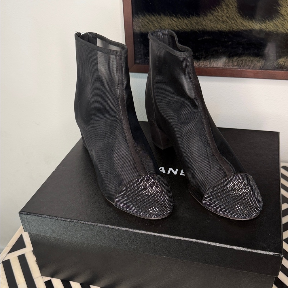 CHANEL Black Mesh Ankle Booties